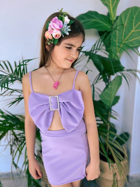 Vivian Set Φούστα & Τοπ με Φιόγκο – Λιλά