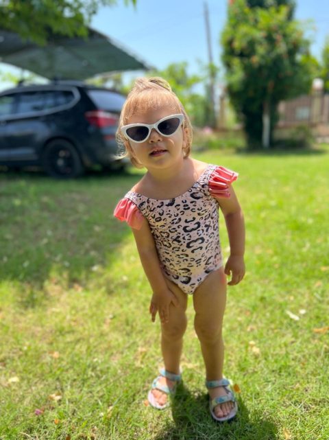 Μαγιό Pink Animal Print Με Βολάν