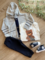 Set Πλεκτή Ζακέτα, Blue Παντελόνι & Μπλουζάκι