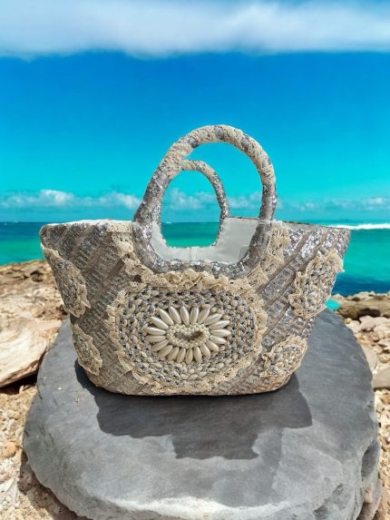 Ψαθινη Τσάντα pearl heart