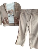 Velvet Sparkle Set μπεζ – 3 Τεμάχια παιδικό σετ ΦΟΡΜΕΣ Βελουτε - Image 3
