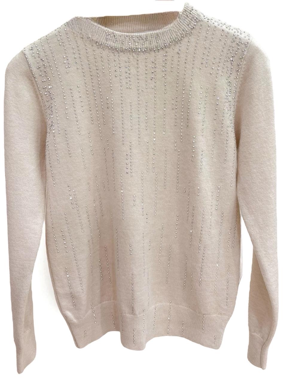 image00011 Sparkle beige knit - Λεπτή παιδική μπλούζα με στρας - Image 1