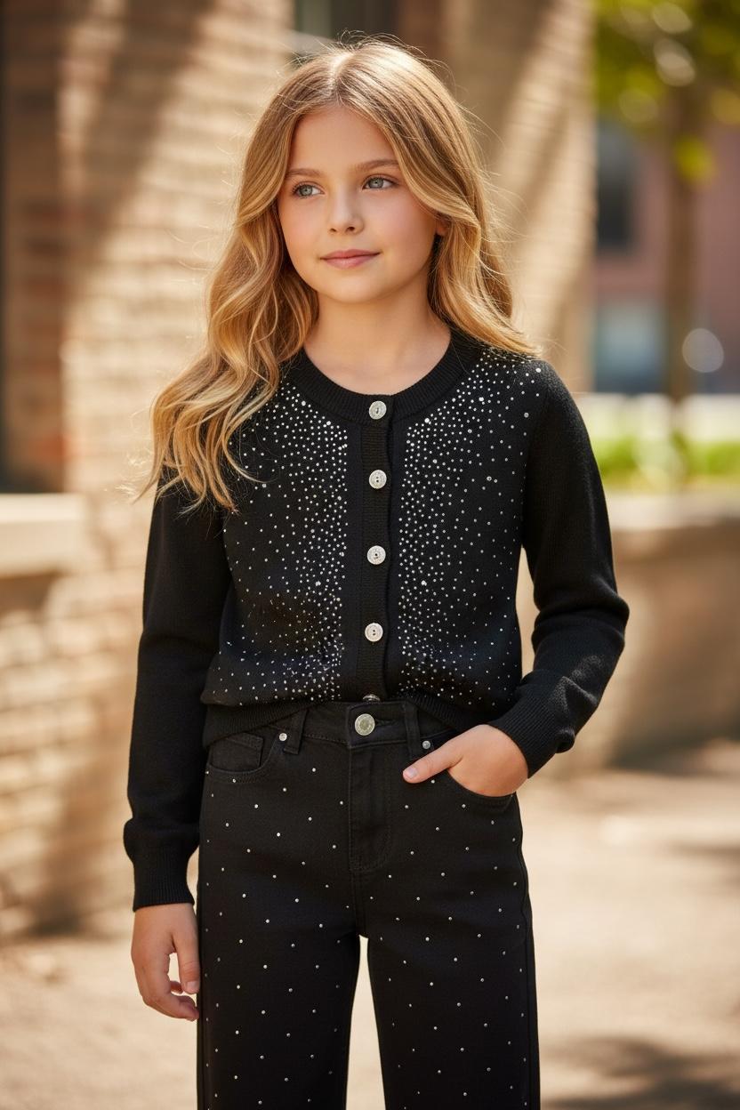 Αρχείο εικόνας WhatsApp 2025-11-27 στις 15.50.20_d1a9d901 Sophie Sparkle Cardigan - μαύρο Παιδική ζακέτα με κουμπιά & στρας - Image 1