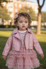 Gala Sparkle Dress Set – Ροζ Φόρεμα με Τούλι & Δερματίνη jacket