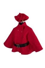 Elegant Star Cape Set - κόκκινη  Κάπα με Στρας, Ζώνη και Μπερέ στο Ίδιο Ύφασμα - Image 2