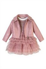 Gala Sparkle Dress Set – Ροζ Φόρεμα με Τούλι & Δερματίνη jacket - Image 2