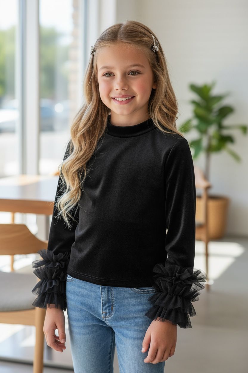 IMG-20251102-WA0033 Mila” Black Velvet Blouse - Βελούδινη μπλούζα με τούλι - Image 1