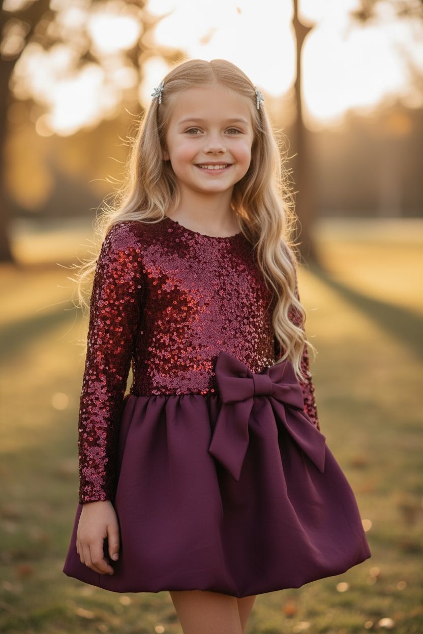 IMG-20251102-WA0039 “Elena” Bordeaux Sparkle Dress – Φόρεμα με παγιέτα και φιόγκο - Image 1