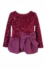 “Elena” Bordeaux Sparkle Dress – Φόρεμα με παγιέτα και φιόγκο - Image 4