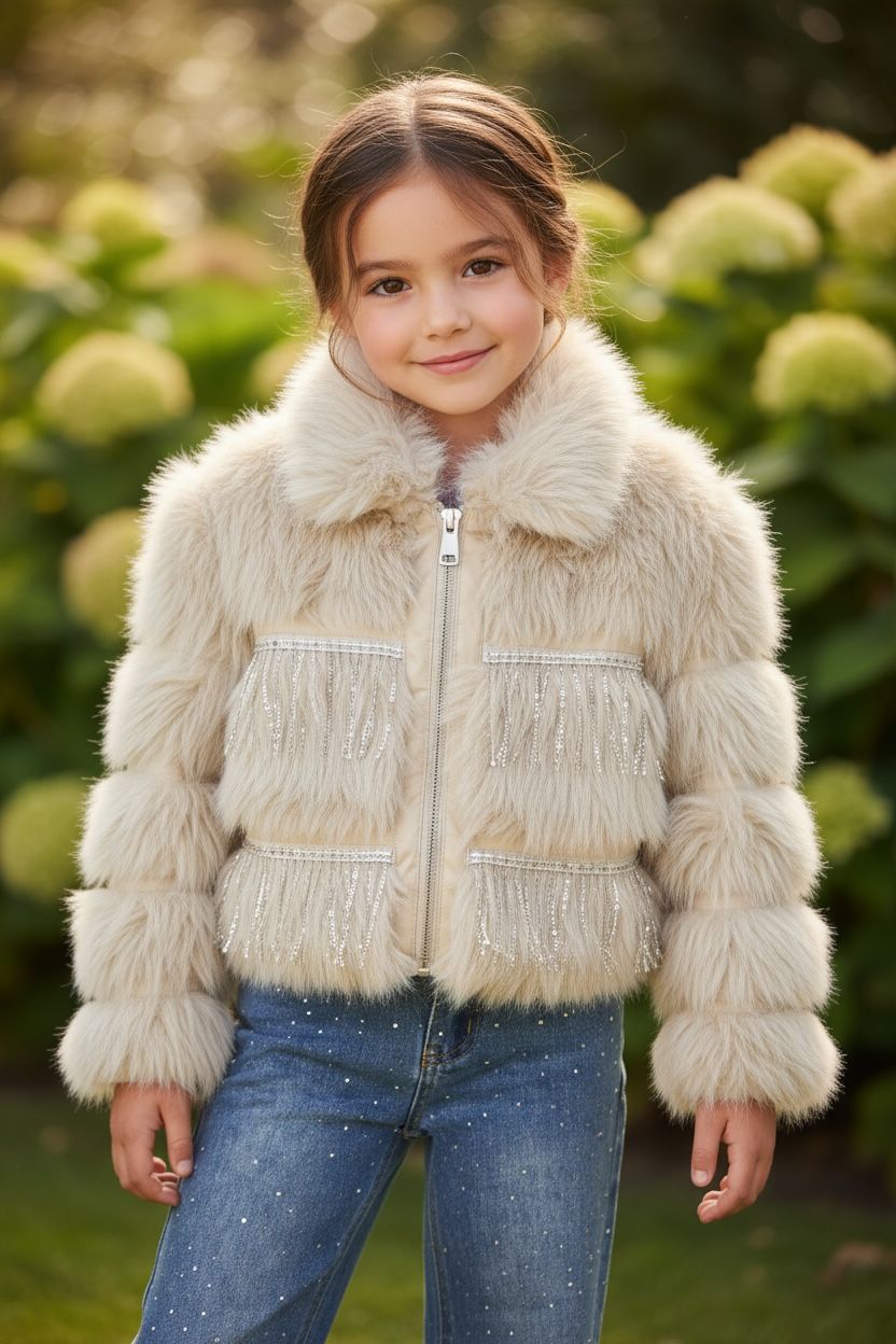 IMG-20251102-WA0061 Ella – Kids Beige Short Fur Jacket with Rhinestone Pockets - Μπεζ κοντή γούνα με σταρ - Image 1