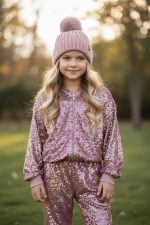 Sparkle Dreams Velvet Set – Ροζ Παιδικό σετ φόρμας με παγιέτες - Image 2