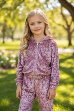 Sparkle Dreams Velvet Set – Ροζ Παιδικό σετ φόρμας με παγιέτες - Image 4