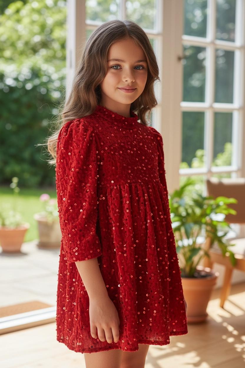 IMG-20251205-WA0017 Emily dress κόκκινο Βελούδινο Φόρεμα με Παγιέτες & Μεγάλο Φιόγκο από Τούλι - Image 1