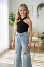 Black Aria Cross Top - Παιδικό Εφαρμοστό Ριπ Κοντό Τοπ με Χιαστί Λαιμόκοψη - Image 3