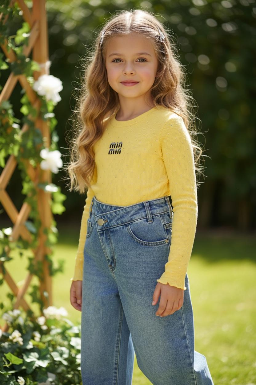 WhatsApp Image 2026-02-18 at 15.12.20 (3) Sparkle Yellow Muse Top - - Παιδική ριπ ελαστική μπλούζα με στρας – Εφαρμοστή μπλούζα με λάμψη - Image 1