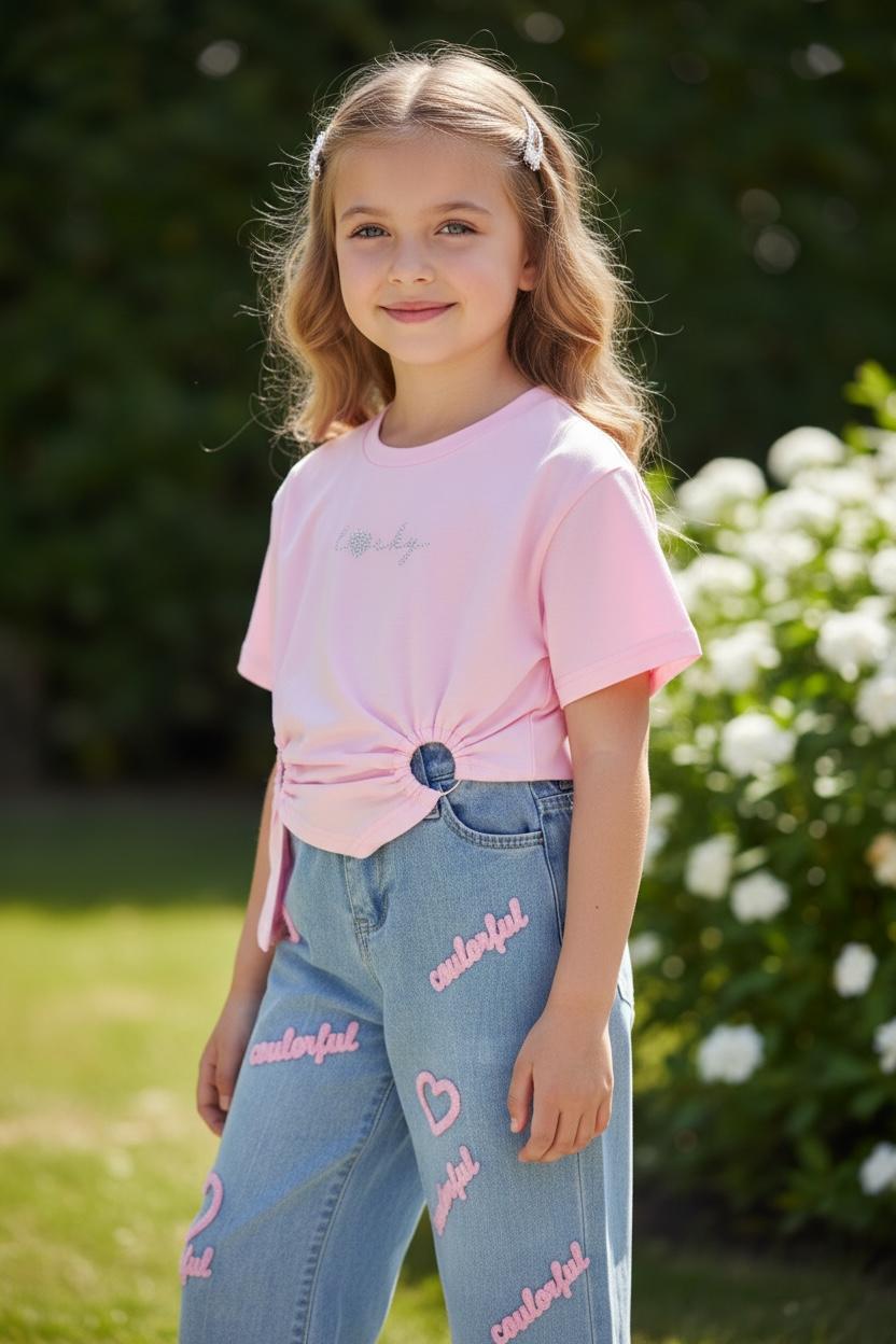 WhatsApp Image 2026-02-18 at 15.12.25 (9) Pink Sparkle Cut-Out Tee - Παιδικό Ροζ Μπλουζάκι με Στρας για Κορίτσι - Image 1