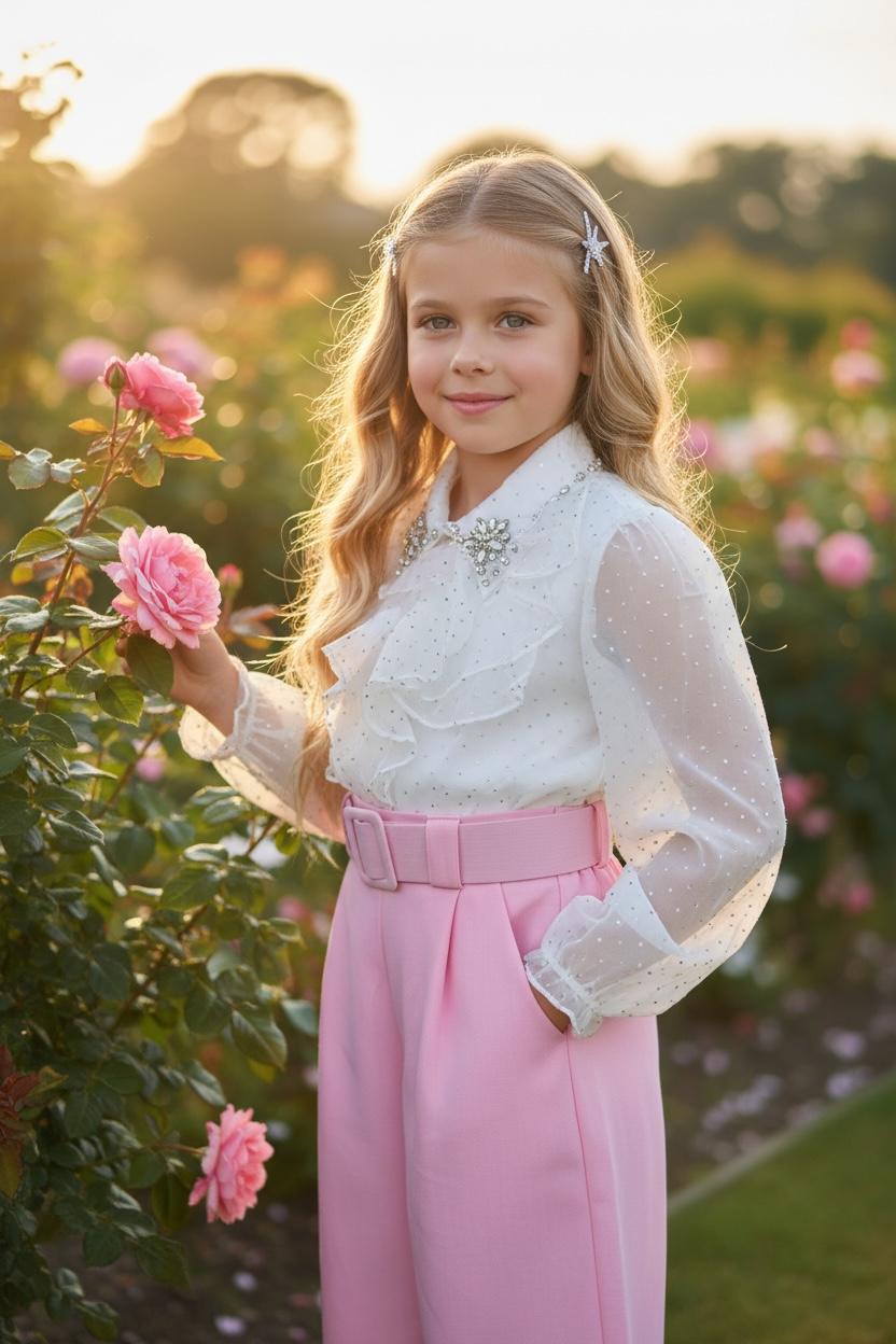 WhatsApp Image 2026-02-18 at 15.12.26 (1) Glitter Ruffle Blouse- Παιδικό Πουκάμισο με Αέρινο Ύφασμα, Βολάν & Στρας στον Γιακά - Image 1