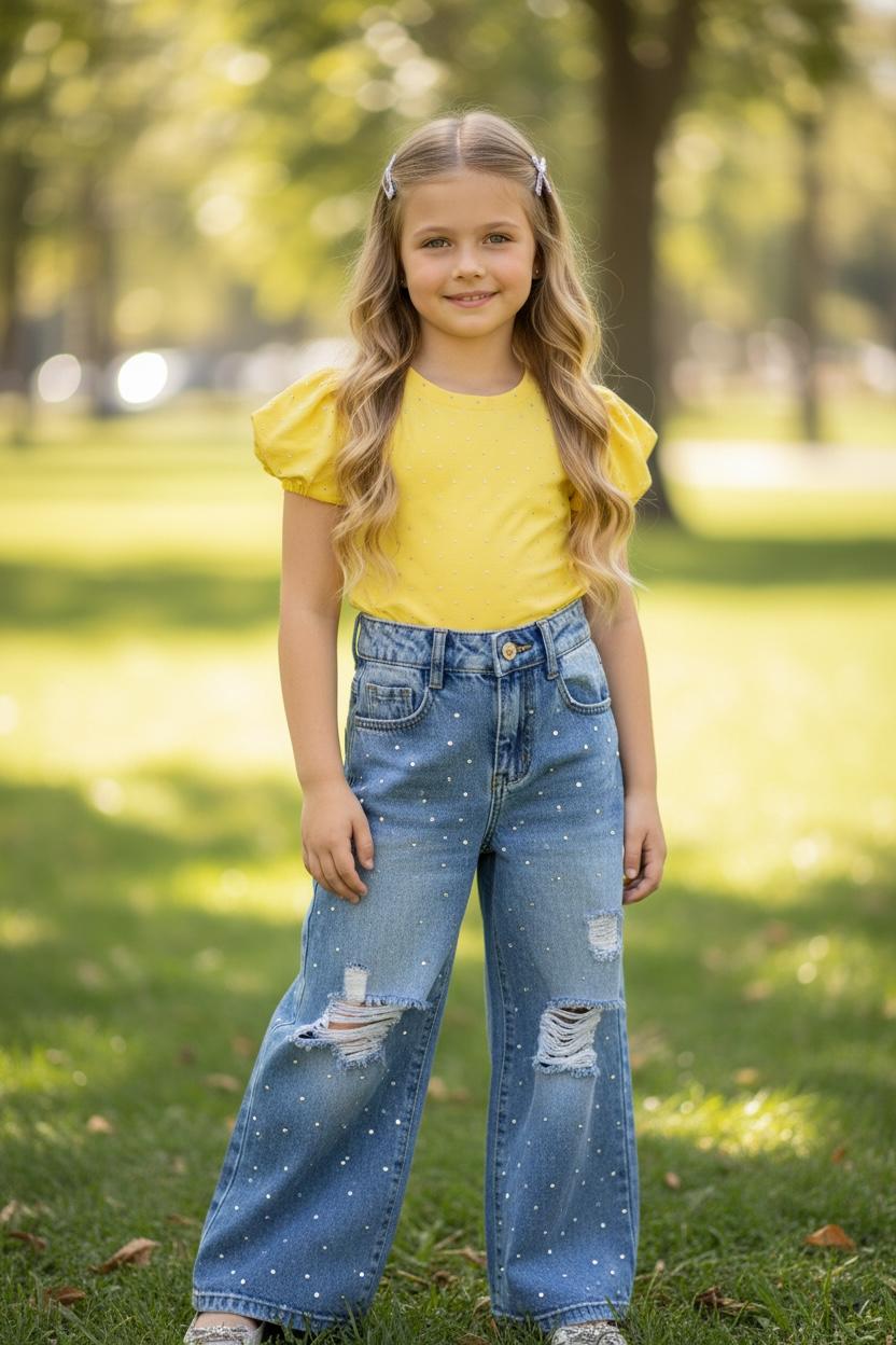 WhatsApp Image 2026-03-06 at 10.22.04 Yellow Marilia Sparkle Bodysuit - Παιδικό Κορμάκι με Φουσκωτά Μανίκια & Στρας - Image 1
