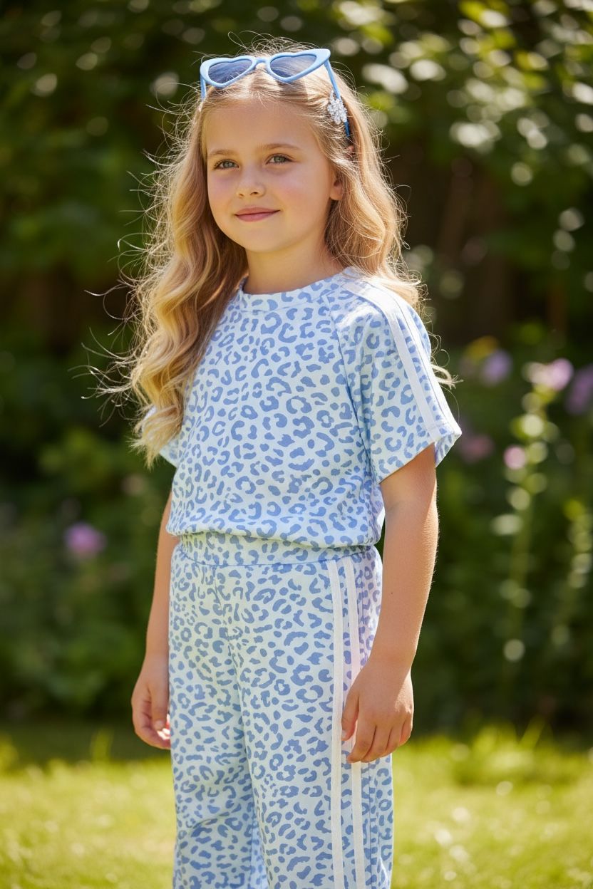 WhatsApp Image 2026-04-03 at 13.00.40 (4) Blue Leopard Sporty Chic Set - Παιδικό σετ κορίτσι leopard μπλε με κοντομάνικη μπλούζα και παντελόνι - Image 1