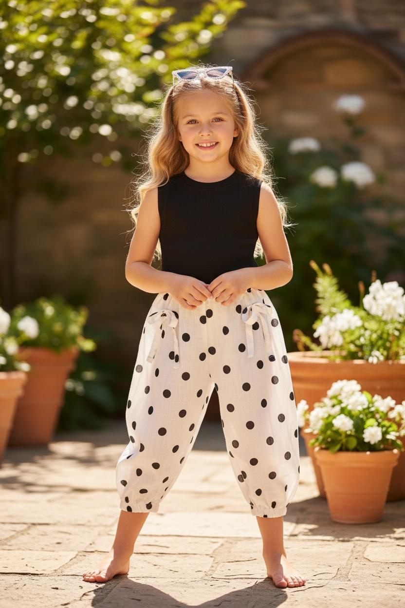 WhatsApp Image 2026-04-03 at 13.00.41 (3) Black&White Polka Chic Summer Set - Παιδικό σετ κορίτσι με αμάνικο τοπ και παντελόνι πουά με λάστιχο στη μέση - Image 1