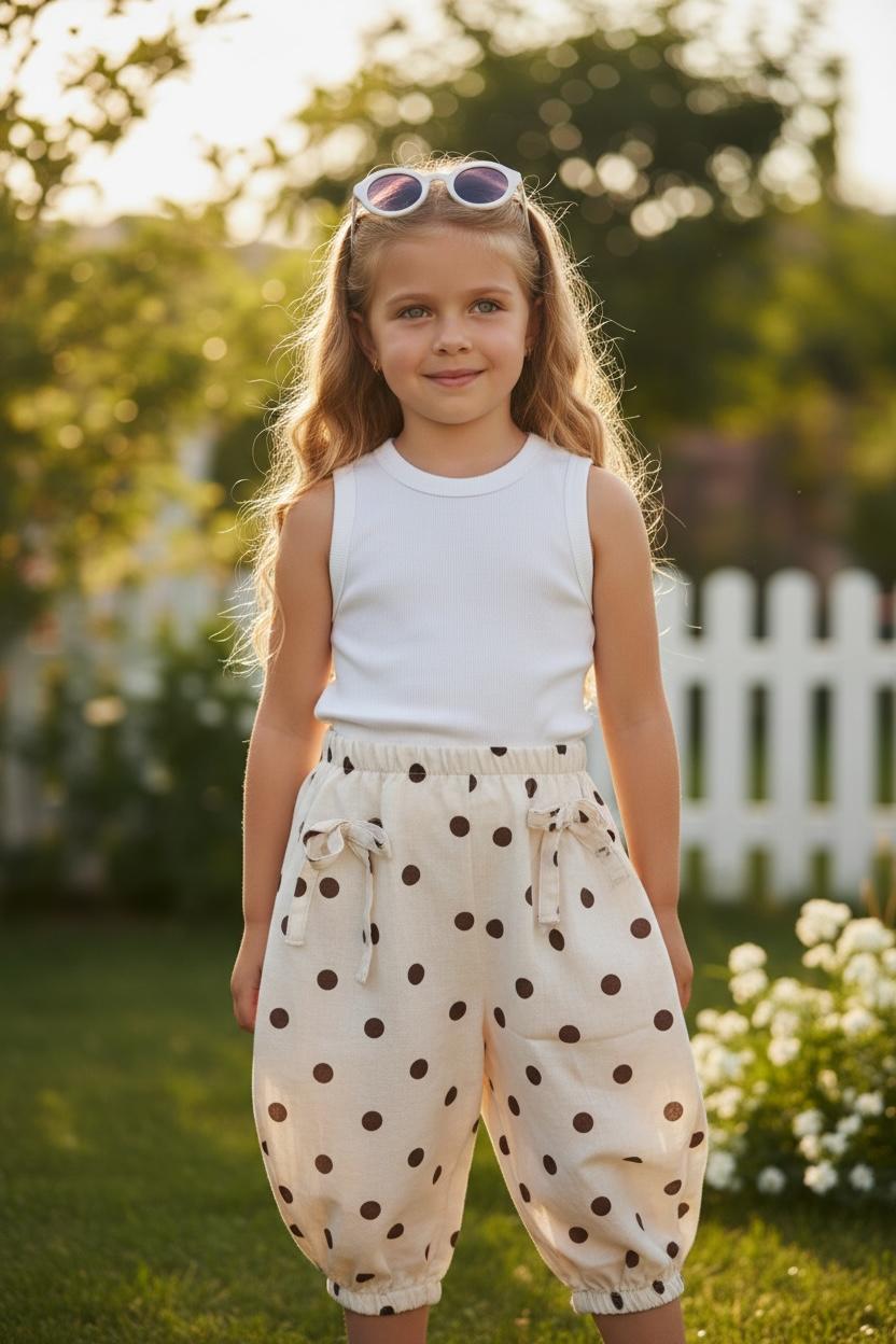 WhatsApp Image 2026-04-03 at 13.00.42 (1) Beige Polka Chic Summer Set - Παιδικό σετ κορίτσι με αμάνικο τοπ και παντελόνι πουά με λάστιχο στη μέση - Image 1