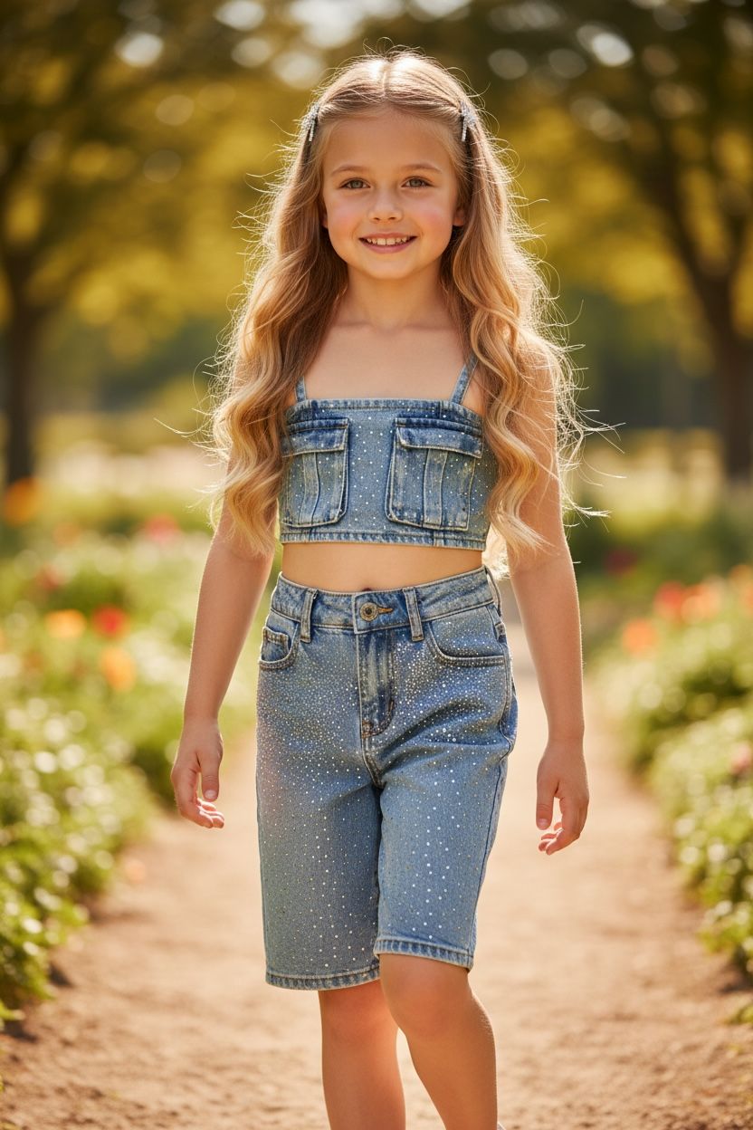 WhatsApp Image 2026-04-11 at 15.47.30 Star Denim Sparkle Set - Παιδικό denim σετ κορίτσι με στρας και βερμούδα ψηλόμεση με τοπ - Image 1