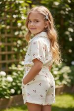 Cherry Blossom Summer Set - Παιδικό σετ κορίτσι με πουκάμισο και σορτσάκι με σχέδιο κερασάκια - Image 2