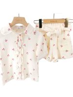 Cherry Blossom Summer Set - Παιδικό σετ κορίτσι με πουκάμισο και σορτσάκι με σχέδιο κερασάκια - Image 3