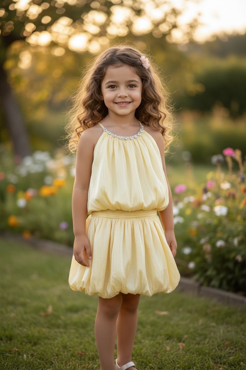 WhatsApp Image 2026-05-19 at 11.38.15 Butter yellow Glow Dress - Παιδικό Φόρεμα Balloon σε Butter Yellow με Strass Λαιμόκοψη - Image 1