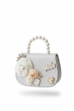 Pearl Bloom Bag - Παιδικό Pearl Bloom Τσαντάκι με Πέρλες & Λουλούδια σε Ασημί - Image 2