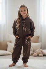 Mocha Scarf Set -  Παιδικό Καφέ Σετ Φόρμας Mocha με Μαντηλάκι & Λευκή Μακρυμάνικη Μπλούζα