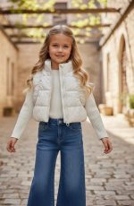Mali White Denim Set - Παιδικό Σετ Mali με Wide Leg Jean, Λευκή Μπλούζα & Αμάνικο Μπουφάν - Image 2