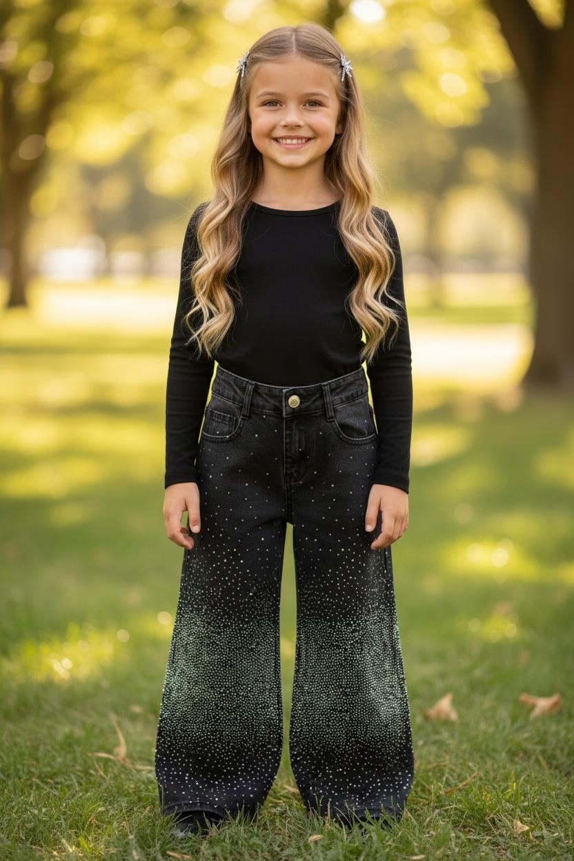 WhatsApp Image 2026-07-08 at 09.44.21 Crystal Wide Black Jeans- Παιδικό Loose Jean Crystal Wide με Στρας σε Μαύρο Denim - Image 1