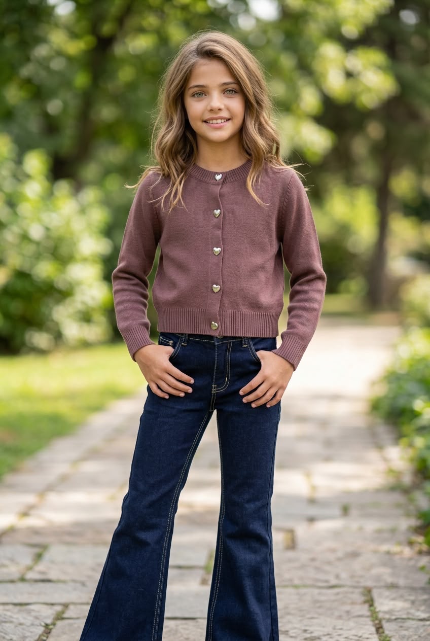 WhatsApp Image 2026-07-20 at 15.58.57 (1) Golden Heart Cardigan - Καφέ Παιδική Λεπτή Πλεκτή Ζακέτα με Χρυσά Κουμπιά Καρδιά - Image 1