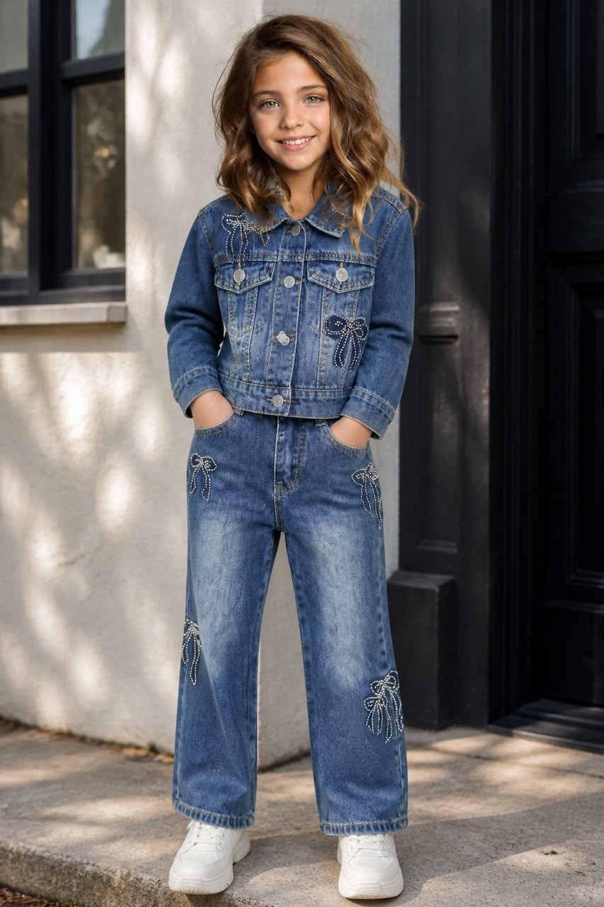 WhatsApp Image 2026-07-25 at 10.27.22 Denim Bow Set - Παιδικό Jean Σετ με Strass Φιόγκους | Denim Bow Setω - Image 1