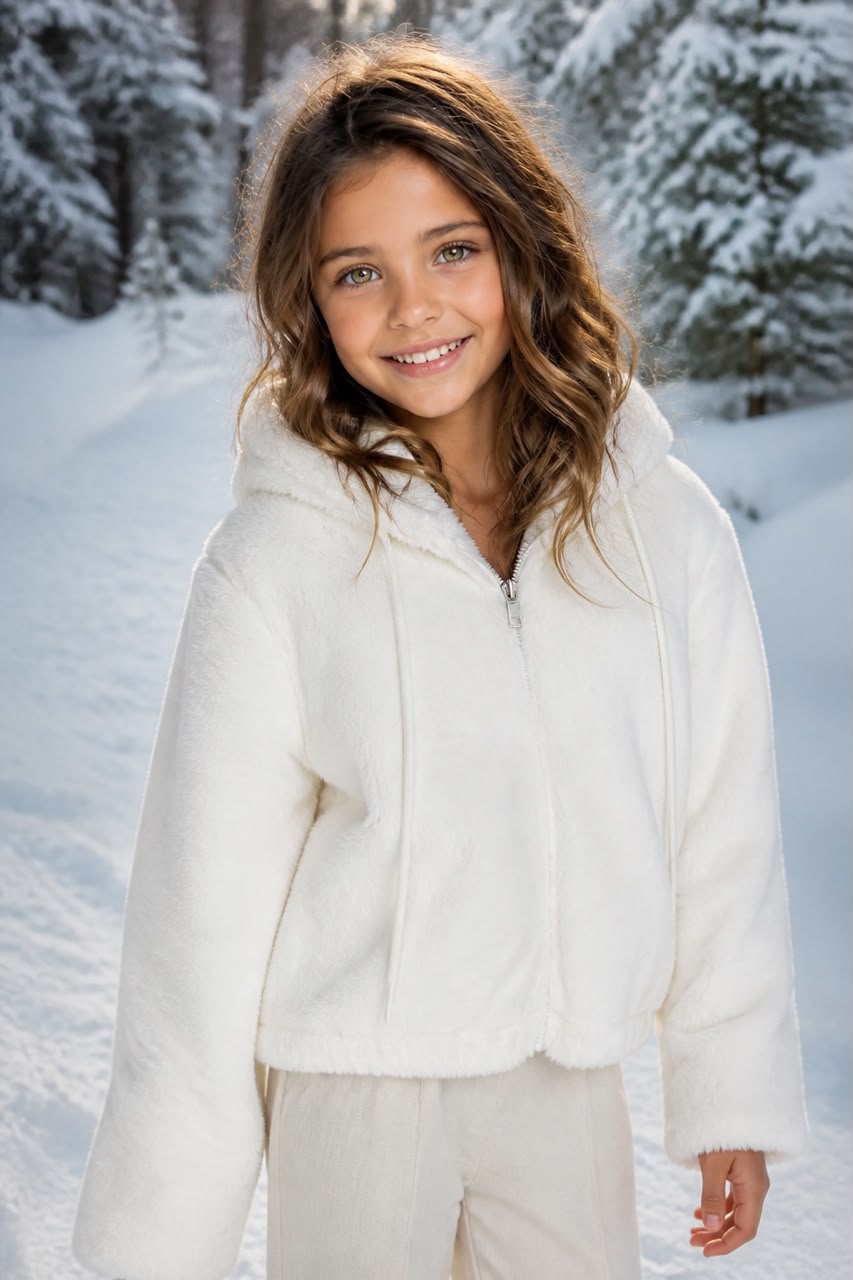 WhatsApp Image 2026-07-25 at 10.27.31 (1) White Soft Teddy Hoodie - Λευκό Παιδικό Γουνάκι με Γούνινη Επένδυση & Κουκούλα | Soft Teddy Hoodie - Image 1