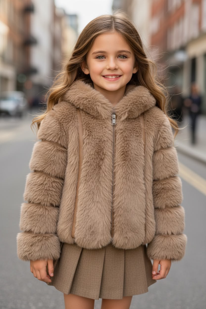 WhatsApp Image 2026-07-29 at 14.49.55 (4) Light Brown Faux Fur Coat - Καφέ μπεζ Παιδική Γούνα με Κουκούλα & Γούνινη Επένδυση | Ruby Faux Fur Coat - Image 1
