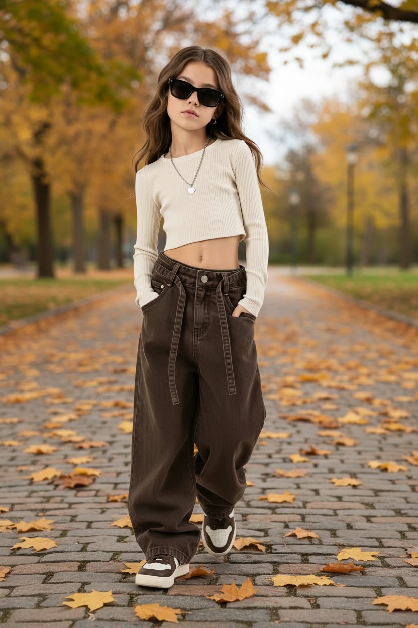 WhatsApp Image 2026-07-29 at 14.50.07 Brown street Denim - Παιδικό Καφέ Τζιν Παντελόνι Relax Fit με Κορδόνι Μέσης - Image 1