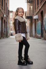 AMELIE Καφέ Παιδικό Τζάκετ με Γούνινο Γιακά & Μανσέτες - Image 3